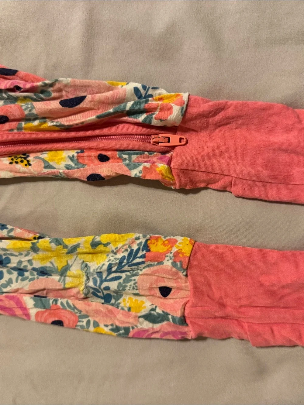 Little Sleepies Coral Trim Floral Zip Footie Pajamas
